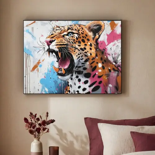 Abstract - Luipaard - Kleurrijk Textielframe - compleet frame klein -sfeer1