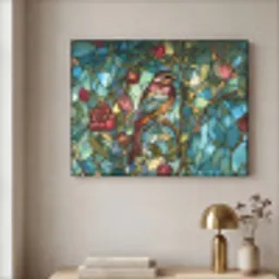 Vogel - Tak - Rozen - Mozaïek Textielframe - compleet frame klein -sfeer2