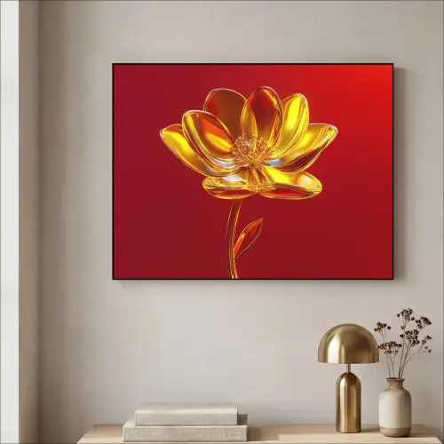 Bloem - Goud - Glazen Textielframe - compleet frame klein -sfeer2