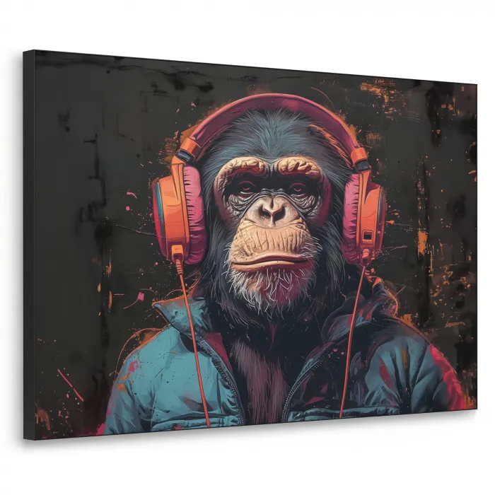 Graffiti - Chimpansee - Koptelefoon - Aap Textielframe - compleet frame klein -3d