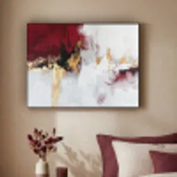 Rood - Marmer - Abstract - Goud - Modern Textielframe - compleet frame klein -sfeer1