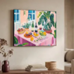Tafel - Wijn - Fruit Textielframe zwart klein -sfeer3