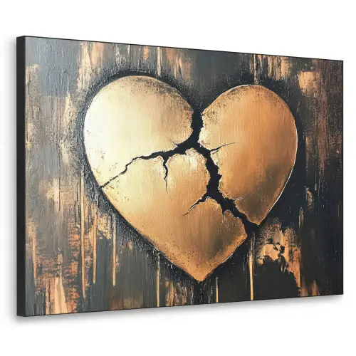 Gebroken hart - Goud - Houtlook - Liefde Textielframe zwart klein -3d