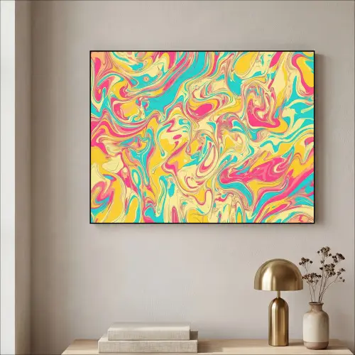 Geel - Roze - Blauw - Retro Textielframe - compleet frame klein -sfeer2