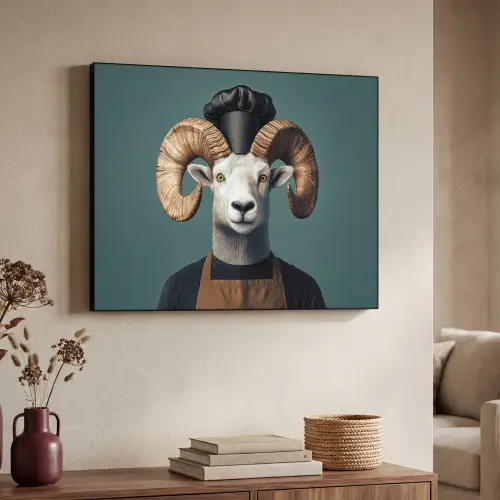 Geit - Hoorns - Kokskleding Textielframe zwart klein -sfeer3