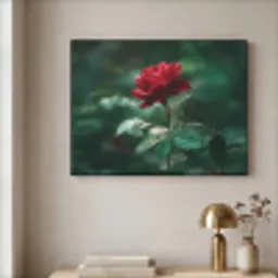 Roos - Bladeren - Dieprood Textielframe zwart klein -sfeer2
