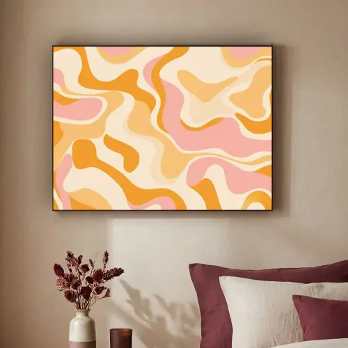 Abstract - Golvend - Oranje Textielframe zwart klein -sfeer1