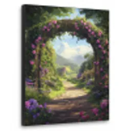 Doorkijk - Rozenboog - Uitzicht - Landschap - Bloemen Textielframe - compleet frame klein -3d
