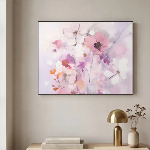 Bloemen - Lila - Watercolor - Kunst Textielframe - compleet frame klein -sfeer2