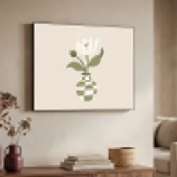 Vaas - Geruit - Bloem - Groen Textielframe zwart klein -sfeer3