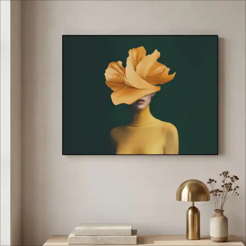 Vrouw - Hoed - Geel Textielframe zwart klein -sfeer2