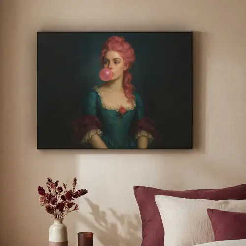 Vrouw - Portret - Kauwgombel Textielframe - compleet frame klein -sfeer1