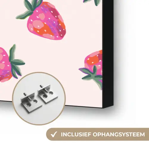 Aardbeien - Rood - Roze - Patroon Textielframe zwart klein 947 -USP_ophangsysteemNL