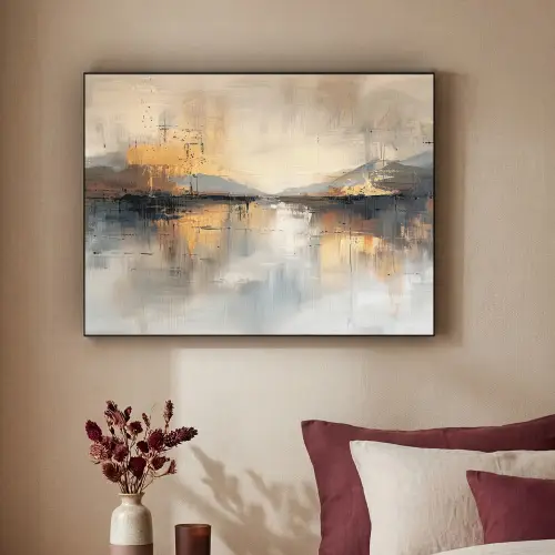 Abstract - Modern - Beige - Aesthetic - Goud Textielframe - compleet frame klein -sfeer1