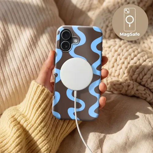 Kronkelende lijnen - Blauw - Bruin - Minimalistisch Toughcase MagSafe Apple iPhone 17 klein 1017 -USP_MagsafeV