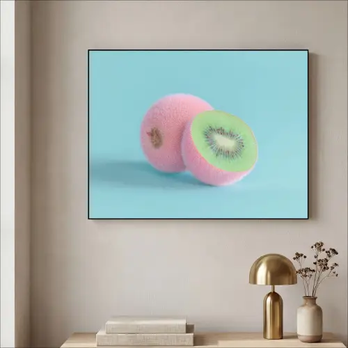 Kiwi - Blauw - Surrealistisch Textielframe - compleet frame klein -sfeer2