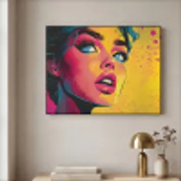Close-up - Vrouwengezicht - Stippen - Geel Textielframe - compleet frame klein -sfeer2
