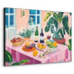 Tafel - Wijn - Fruit Textielframe zwart klein -3d