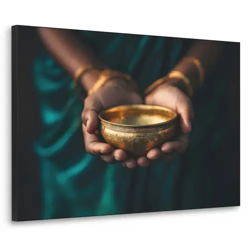 Goud - Kom - Blauw Textielframe zwart klein -3d
