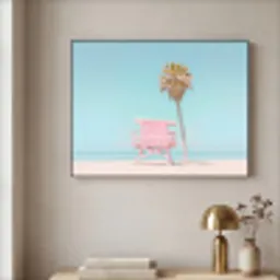 Palmboom - Strandhuis - Roze Textielframe - compleet frame klein -sfeer2