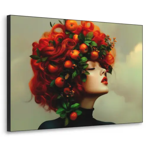 Vrouw - Appels - Rood - Bladeren Textielframe zwart klein -3d