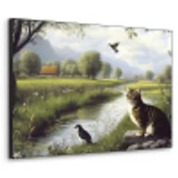 Kat - Beekje - Weide Textielframe zwart klein -3d