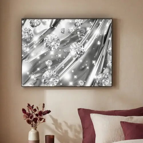 Abstract - Diamant - Luxe - Modern - Zilver Textielframe - compleet frame klein -sfeer1