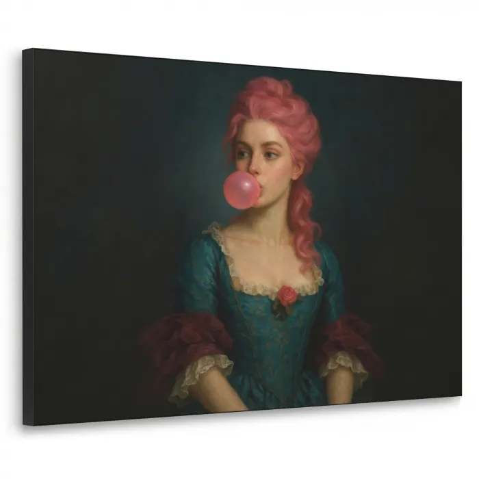 Vrouw - Portret - Kauwgombel Textielframe - compleet frame klein -3d