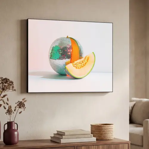 Disco - Discobal - Meloen - Pastel Textielframe zwart klein -sfeer3