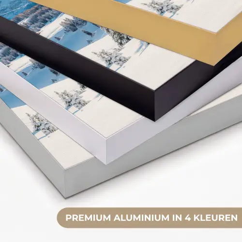 Winter - Huisje - Bergen - Uitzicht - Sneeuw Textielframe zwart klein -USP_kleurenNL