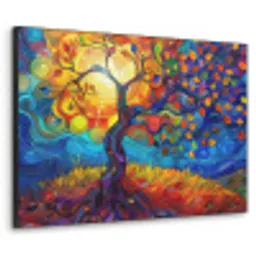 Boom - Zon - Verflook - Kleuren - Abstract Textielframe zwart klein -3d