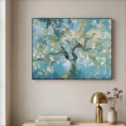 Amandelbloesem boom - Blauw - Abstract Textielframe zwart klein -sfeer2