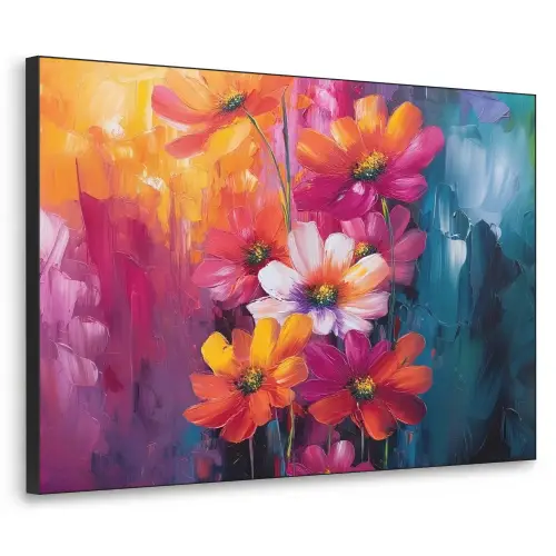 Felle bloemen - Dynamisch - Levendig Textielframe - compleet frame klein -3d