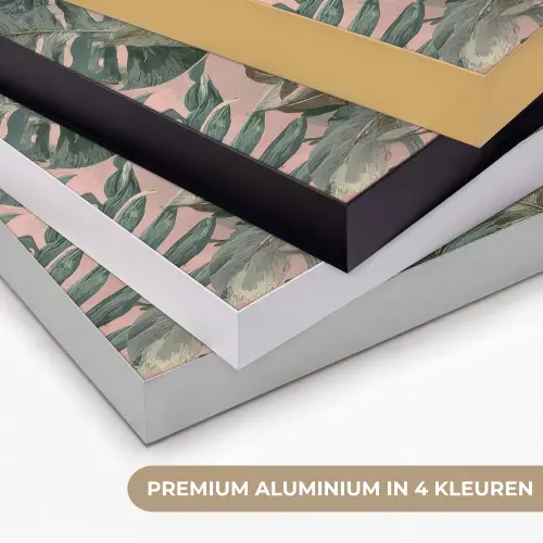 Compositie van bladeren - Groen - Roze Textielframe zwart klein -USP_kleurenNL