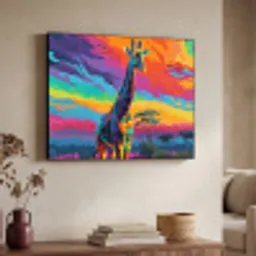 Giraffe - Savanna - Lucht - Gekleurd Textielframe - compleet frame klein -sfeer3