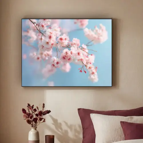 Takken - Bloesems - Roze Textielframe zwart klein -sfeer1