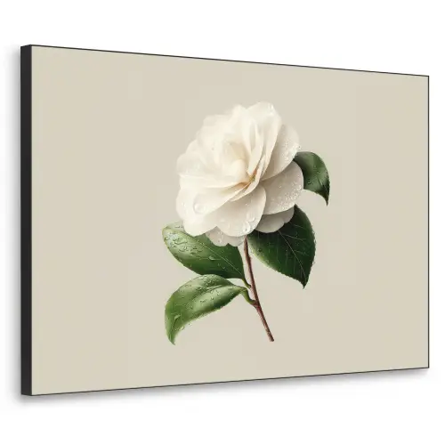 Cameliabloem - Wit - Groen Textielframe zwart klein -3d
