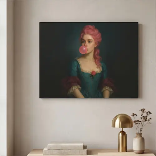 Vrouw - Portret - Kauwgombel Textielframe zwart klein -sfeer2