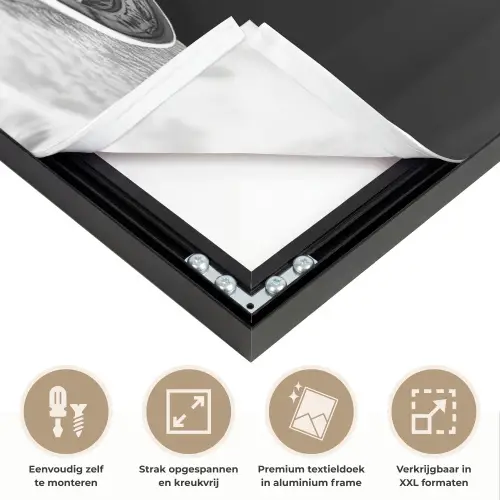 Paard - Bord - Pasta - Tafelkleed - Zwart Wit - Dieren Textielframe zwart klein -USP_feed_closeupNL