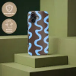 Kronkelende lijnen - Blauw - Bruin - Minimalistisch Toughcase MagSafe Apple iPhone 17 klein 1017 -USP_PrintM_NL