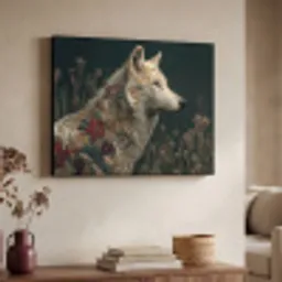 Wolf - Bloemen - Natuur Textielframe - compleet frame klein -sfeer3