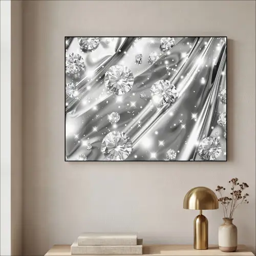Abstract - Diamant - Luxe - Modern - Zilver Textielframe zwart klein -sfeer2