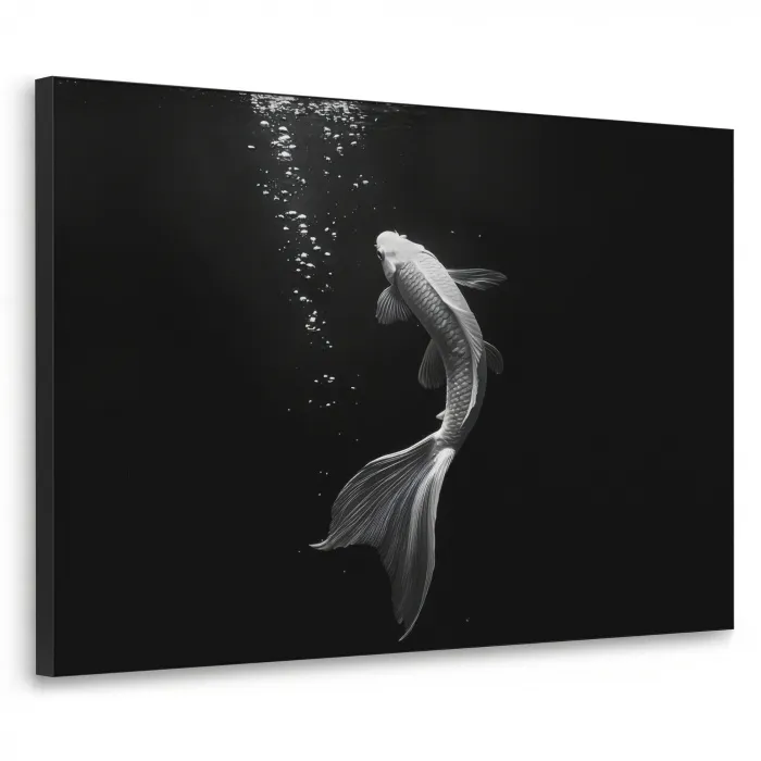 Koi - Vis - Wit - Zwart Textielframe - compleet frame klein -3d
