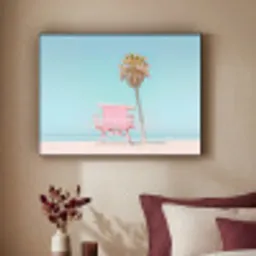 Palmboom - Strandhuis - Roze Textielframe - compleet frame klein -sfeer1