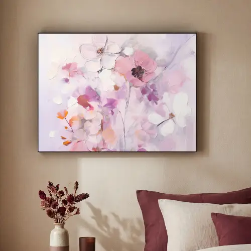 Bloemen - Lila - Watercolor - Kunst Textielframe - compleet frame klein -sfeer1