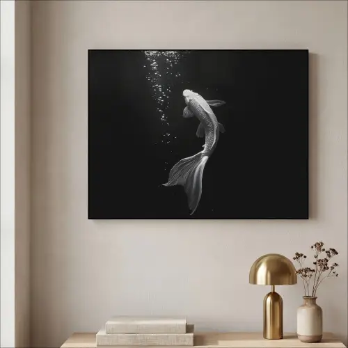 Koi - Vis - Wit - Zwart Textielframe - compleet frame klein -sfeer2