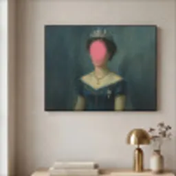 Kroon - Roze druipend verf - Portret Textielframe zwart klein -sfeer2