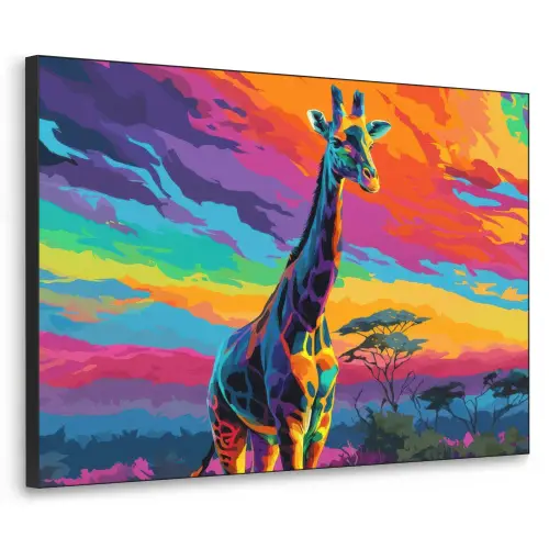 Giraffe - Savanna - Lucht - Gekleurd Textielframe zwart klein -3d