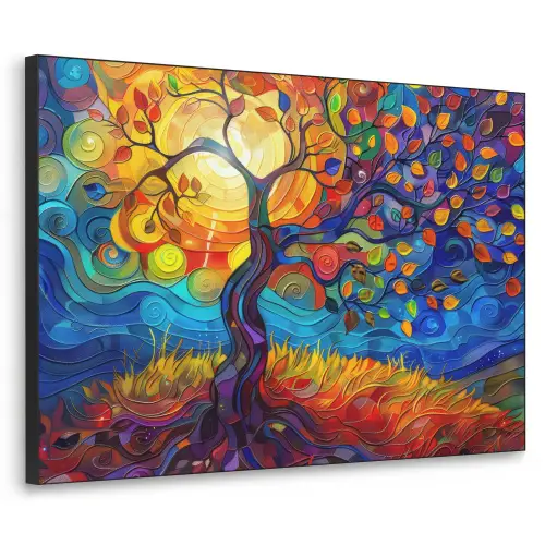 Boom - Zon - Verflook - Kleuren - Abstract Textielframe - compleet frame klein -3d