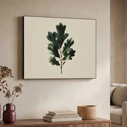 Eikenbladeren - Beige - Groen - Golvende randen Textielframe zwart klein -sfeer3
